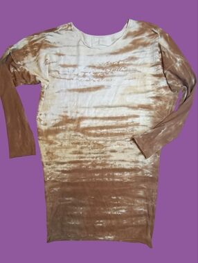 PJ Harlow Rock Cotton Hand Dyed Long Sleeve Tunic Dress Brown Supima Cotton OS